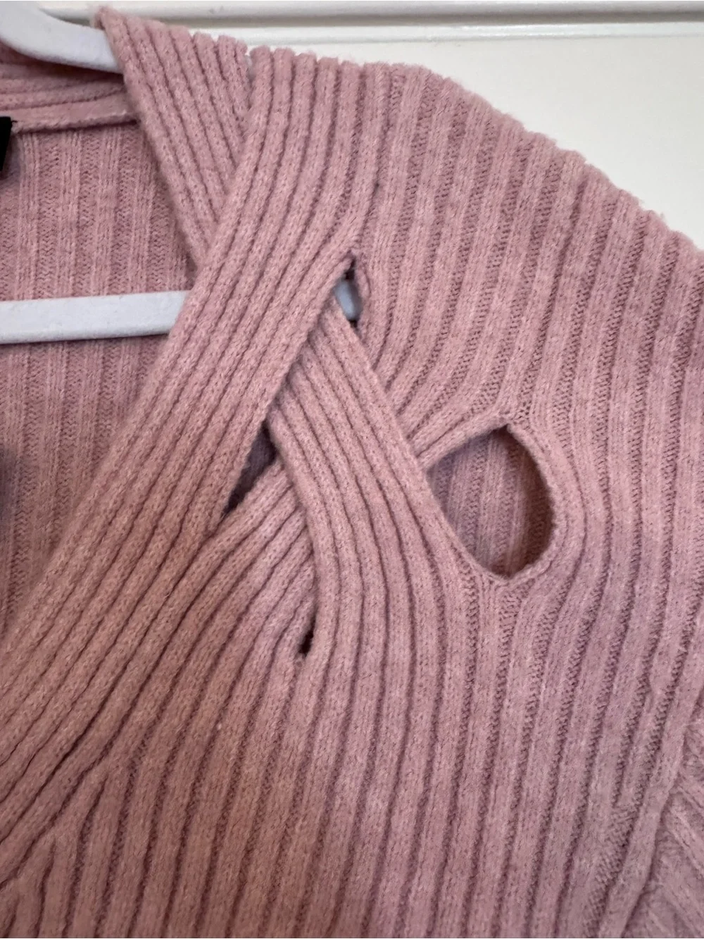 Express Blush Pink Ribbed V-Neck Button Cardigan
